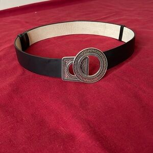 Chicos Sz M/L Women's Interlock Circle Square Black & Silver Leather Belt